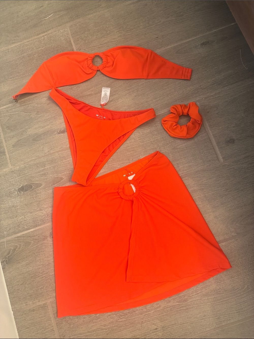 Vivid Orange FourPiece Bikini Set with Ring Accent